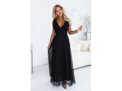 dlouhé večerní šaty s tylem a výstřihem do V – černé model 22334550 - numoco basic 5