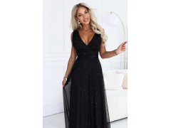 dlouhé večerní šaty s tylem a výstřihem do V – černé model 22334550 - numoco basic 6