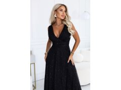 dlouhé večerní šaty s tylem a výstřihem do V – černé model 22334550 - numoco basic 7