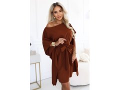 SOFIA Dámské šaty typu s&nbsp;vázáním v&nbsp;pase – hnědé model 22341267 - numoco 8
