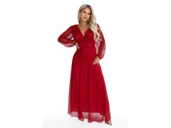 – elegantní tylová maxi šaty s výstřihem do V – světle vínová model 22343644 - numoco basic 1