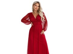 – elegantní tylová maxi šaty s výstřihem do V – světle vínová model 22343644 - numoco basic 2