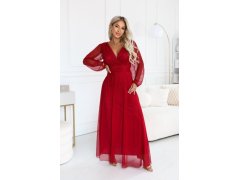 – elegantní tylová maxi šaty s výstřihem do V – světle vínová model 22343644 - numoco basic 3