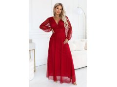 – elegantní tylová maxi šaty s výstřihem do V – světle vínová model 22343644 - numoco basic 4
