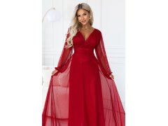 – elegantní tylová maxi šaty s výstřihem do V – světle vínová model 22343644 - numoco basic 5