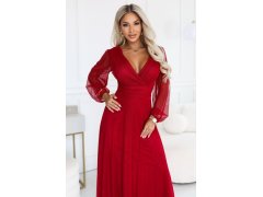 – elegantní tylová maxi šaty s výstřihem do V – světle vínová model 22343644 - numoco basic 6