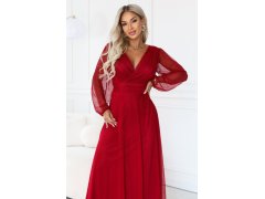 – elegantní tylová maxi šaty s výstřihem do V – světle vínová model 22343644 - numoco basic 7