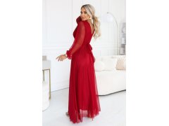 – elegantní tylová maxi šaty s výstřihem do V – světle vínová model 22343644 - numoco basic 8
