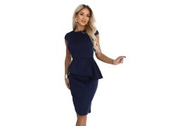 model 22349685 Elegantní semišové midi šaty s&nbsp;volánkovým pasem – tmavě modré - numoco 2