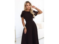 Elegantní se maxi šaty s rukávy – hnědá model 22356547 - numoco 4