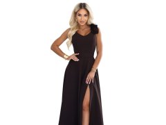 Elegantní večerní maxi šaty s&nbsp;rozparkem a&nbsp;růžemi – hnědé model 22358777 - numoco 2