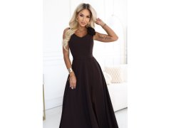 Elegantní večerní maxi šaty s&nbsp;rozparkem a&nbsp;růžemi – hnědé model 22358777 - numoco 6