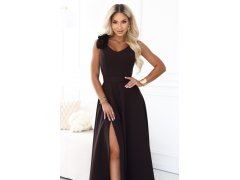 Elegantní večerní maxi šaty s&nbsp;rozparkem a&nbsp;růžemi – hnědé model 22358777 - numoco 7