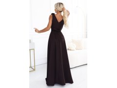 Elegantní večerní maxi šaty s&nbsp;rozparkem a&nbsp;růžemi – hnědé model 22358777 - numoco 8