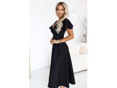 midi šaty s&nbsp;výstřihem do V a&nbsp;krátkými rukávy – černé model 22385173 - numoco 3