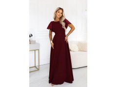 Elegantní maxi šaty s se a rukávy – vínová model 22401926 - numoco 3
