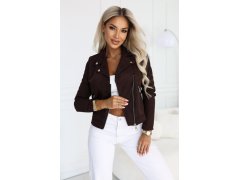 Semišová bunda ve stylu s&nbsp;dlouhými rukávy a&nbsp;zipy – čokoládová model 22297220 - numoco basic