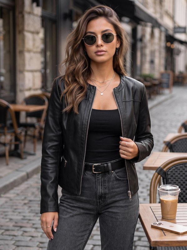 Dámská bunda z&nbsp;ekokůže černá model 22384855 - FashionStreet - Dámské bundy