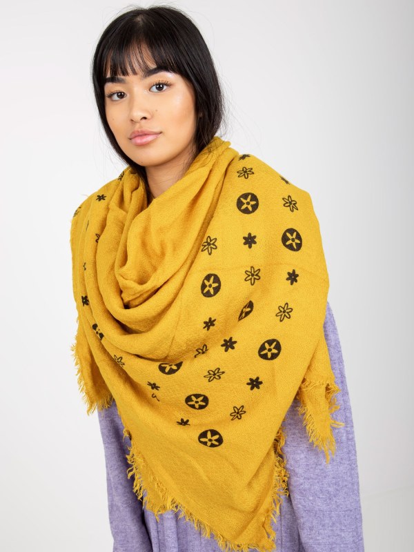 Dámský šátek AT CH 23502 1.51 Tmavě žlutá s potiskem - FPrice - Doplňky čepice, rukavice a šály