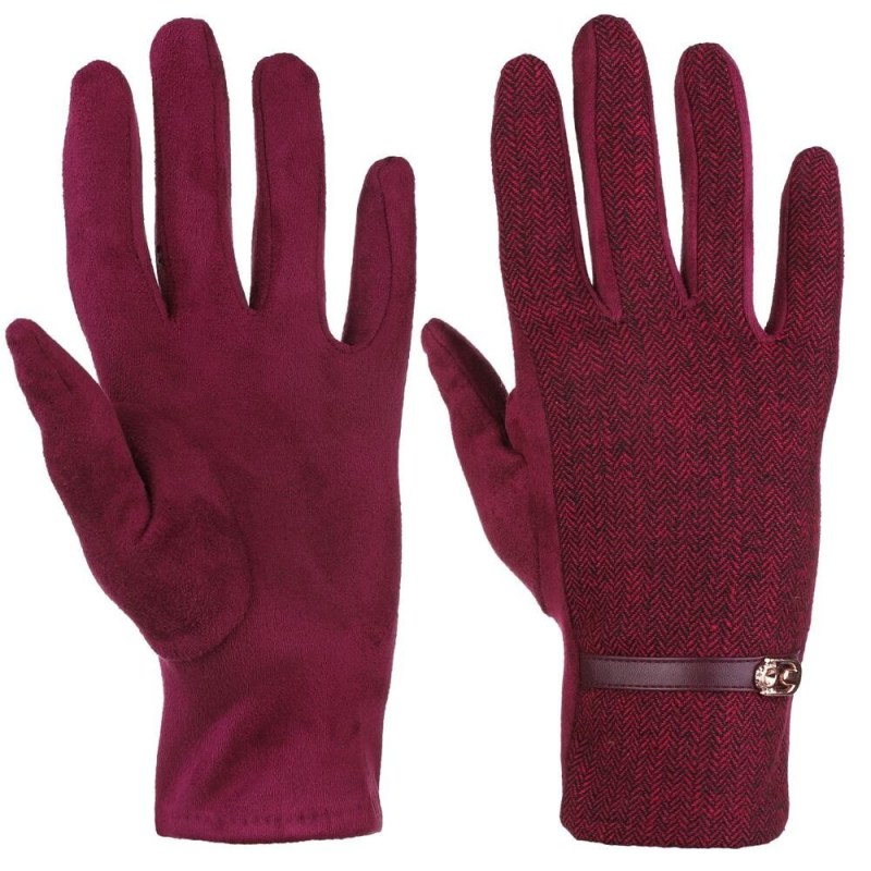 Dámské módní rukavice Elegance RRD12000-029 vínové se vzorem - Moraj - Doplňky čepice, rukavice a šály