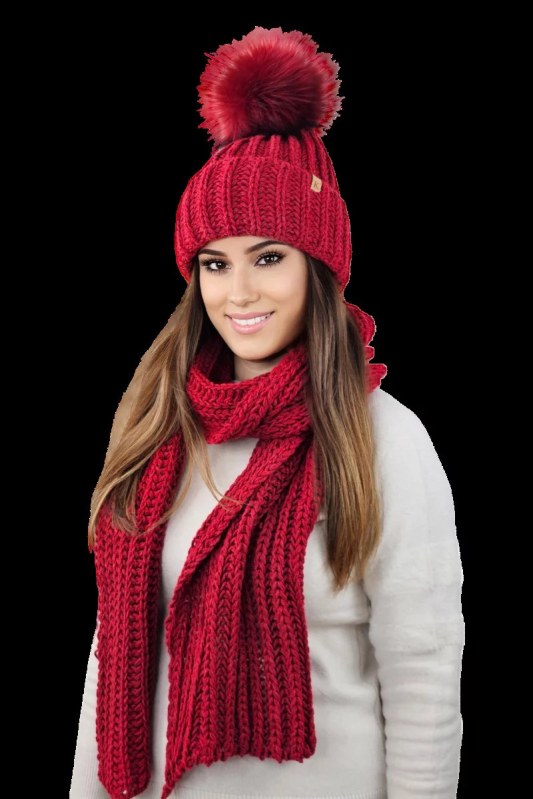 Komplet čepice a šála Hat&Scarf model 20739860 tmavě červená - Kamea - pyžama