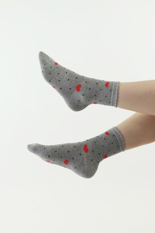 Ponožky 29 šedé se srdíčky a puntíky - Doplňky čepice, rukavice a šály