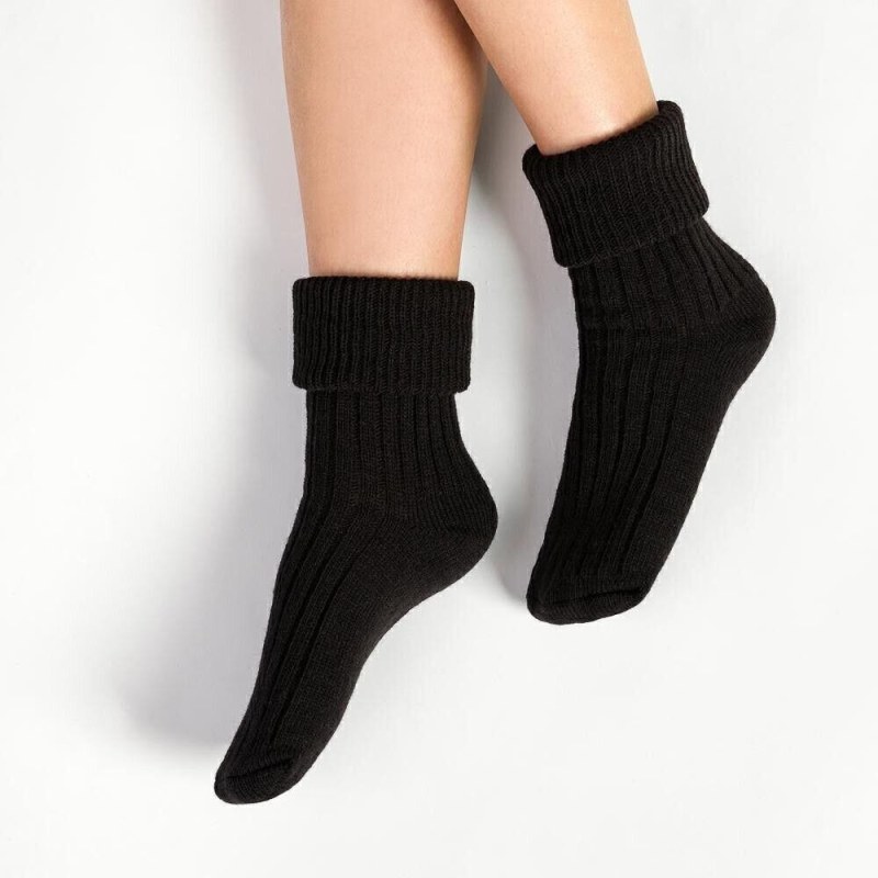 Pletené spací ponožky 067 černé s vlnou - Doplňky čepice, rukavice a šály