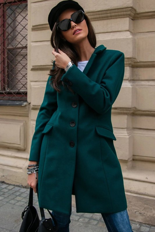 Dámský kabát 184493 tmavě zelený - Roco Fashion - kabáty