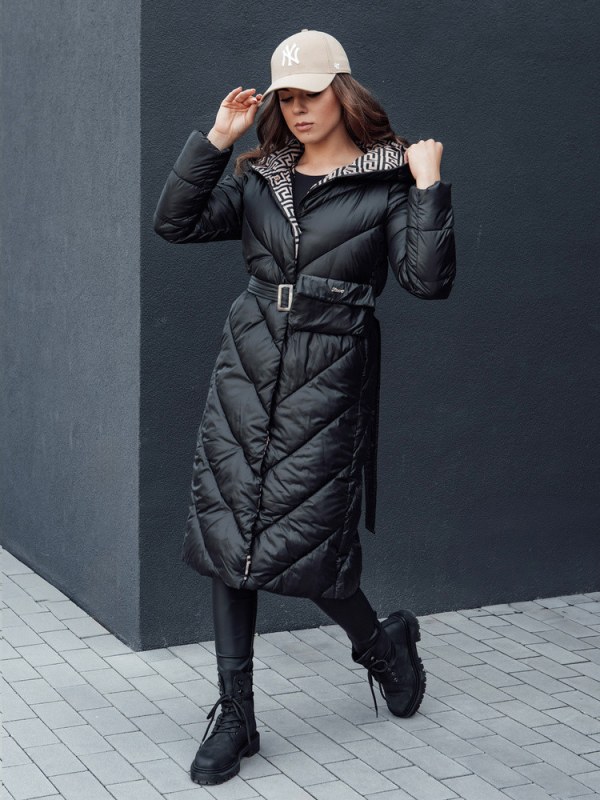 Dámský prošívaný kabát s kapucí model 22373472 černý - FashionStreet