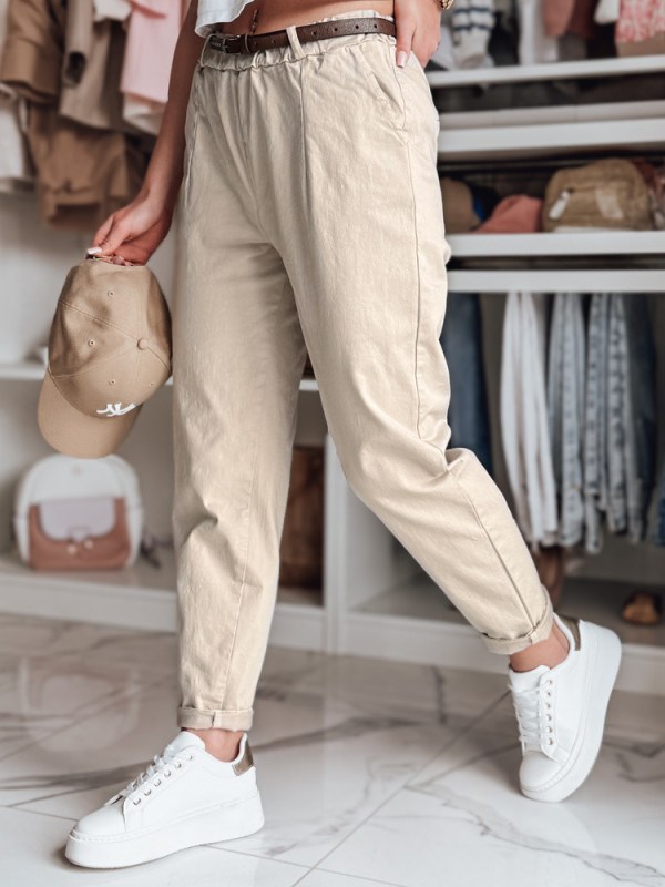 Dámské kalhoty chinos s&nbsp;páskem béžové model 22034929 - FashionStreet - Dámské kabáty