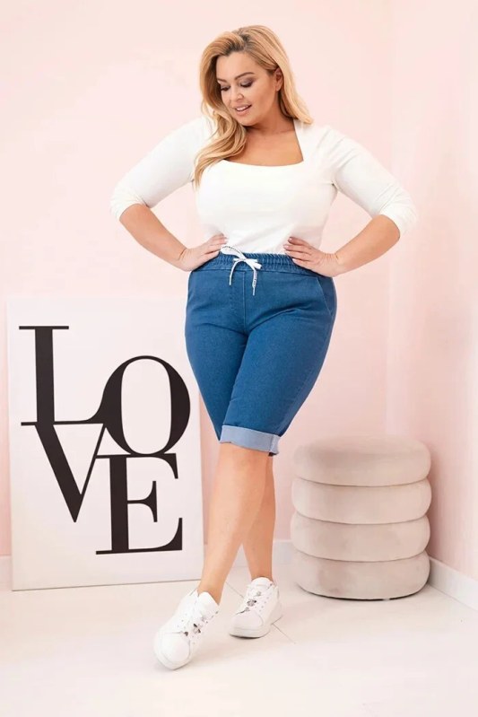 Dámské bavlněné šortky Plus Size tmavě modré - Kesi