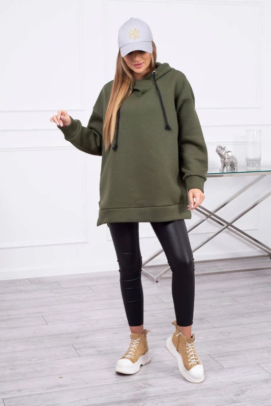 Dámská zateplená mikina s kapucí Khaki zelená model 21471953 - Kesi