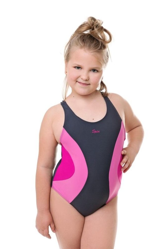 Dívčí jednodílné plavky Bibione II šedo-růžové