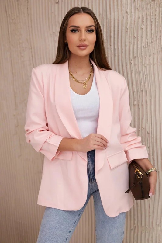 Sako s klopami elegantní pudrově růžov - Kesi Sako s klopami elegantní pudrově růžov - Kesi - saka