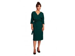 Zavinovací šaty s páskem na zavazování model 18044189 tmavě zelené - BeWear