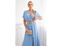 Dlouhé šaty s&nbsp;ozdobným páskem model 22281464 světle modré - Kesi