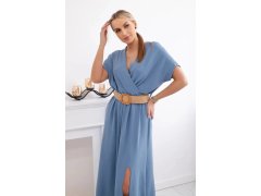 Dlouhé šaty s&nbsp;ozdobným páskem modré - Kesi model 22281465