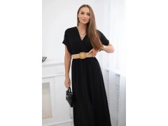 Dlouhé šaty s&nbsp;ozdobným páskem model 22281466 černé - Kesi