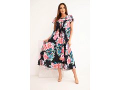 Dámské viskózové šaty s květy model 22290561 černé - Kesi