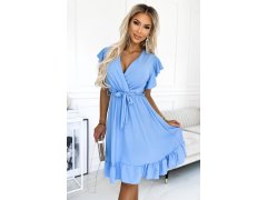 Světle modré dámské šaty s výstřihem a zavazováním model 18560381 - numoco basic