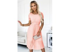 MIA Plisované dámské midi šaty v&nbsp;broskvové barvě se širokým opaskem model 22176380 - numoco basic