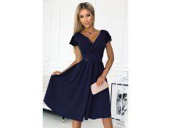 MATILDE - Tmavě modré dámské šaty s výstřihem a krátkými rukávy 425-3
