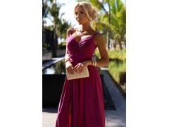 CHIARA Elegantní dlouhé dámské maxi šaty ve fuchsijové barvě s brokátem na ramínkách model 20106506 - numoco