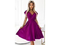 SCARLETT Rozšířené dámské šaty ve fuchsijové barvě s&nbsp;s přeloženým obálkovým výstřihem a&nbsp;páskem model 20141725 - numoco