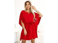 SOFIA Červené dámské šaty se zavazováním v pase model 20868892 - numoco