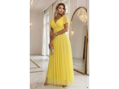 Dlouhé šaty s výstřihem, kosticemi a krátkými rukávy lemon model 21955154 - numoco basic