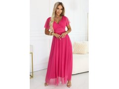 Dlouhé šaty s výstřihem, kosticemi a krátkými rukávy model 21955756 - numoco basic