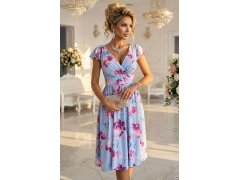 MATILDE midi šaty s&nbsp;obálkovým výstřihem a&nbsp;krátkými rukávy modré s&nbsp;růžovými květy model 22014770 - numoco