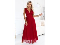 model 22302473 Elegantní maxi šaty s výstřihem do V a odhalenými zády – světle vínová - numoco basic