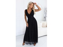 dlouhé večerní šaty s tylem a výstřihem do V – černé model 22334550 - numoco basic